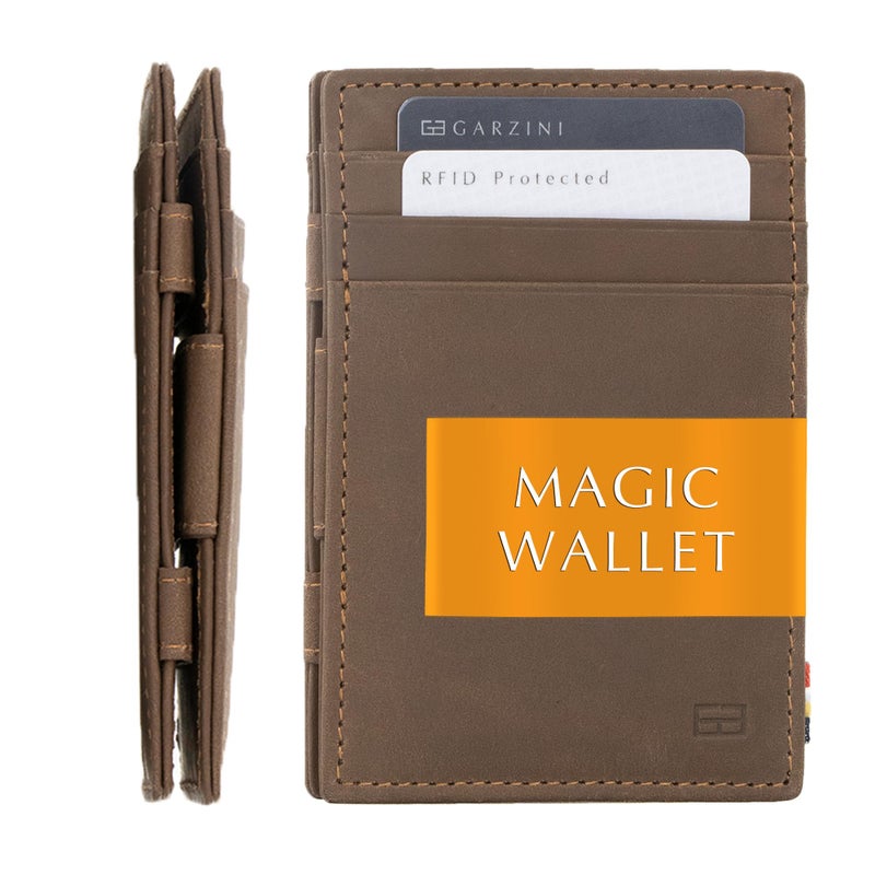 GARZINI Magic Wallet For Men, Minimalist Wallet with RFID card holder, Leather Wallet for 10 cards, Java Brown - Image 1